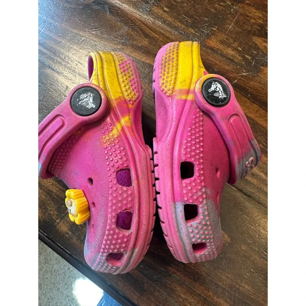 Crocs Kids Classic Clogs Pink‎ Yellow Spray Dye Marble Slip On Shoes Size C5